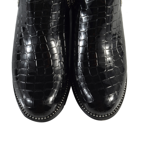 Faux Leather Croc Patterned Gusset Boots (Size 3) - Black
