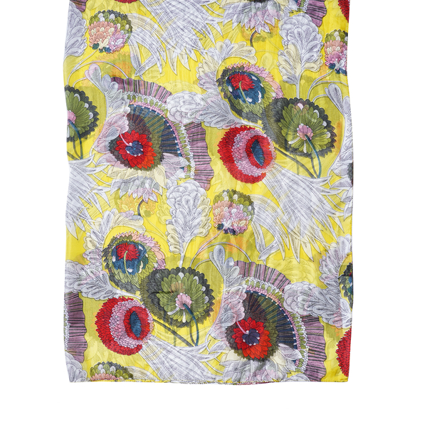LA MAREY 100% Mulberry Silk Abstract Floral Pattern Scarf (180x110 cm) - Yellow and Multi