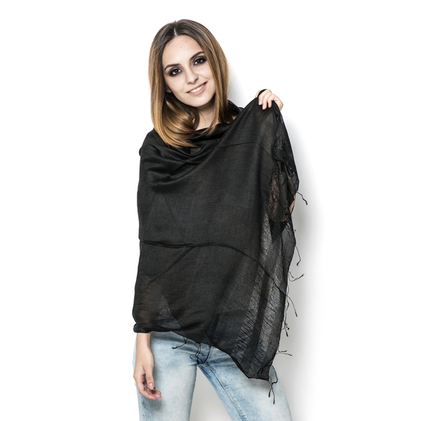 30% Silk and 70% Viscose Black Colour Shawl Size 175x70 Cm