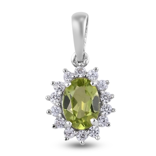 Natural Hebei Peridot and Natural Cambodian Zircon Pendant in Platinum Overlay Sterling Silver 1.12 