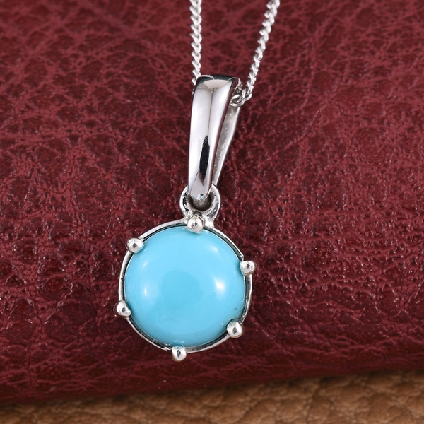 Arizona Sleeping Beauty Turquoise (Rnd) Solitaire Pendant with Chain in Platinum Overlay Sterling Silver 1.000 Ct.