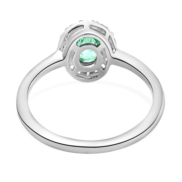 Ethiopian Emerald and Natural Cambodian Zircon Ring in Platinum Overlay Sterling Silver