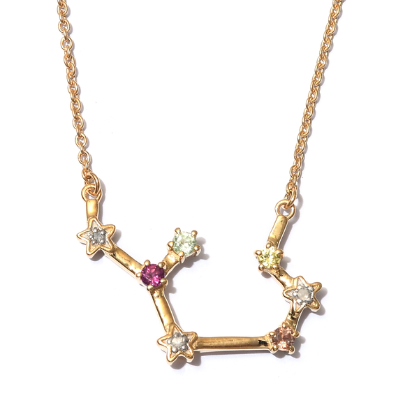 Diamond and Multi Gemstones Necklace (Size 18 With 2 Inch Extender) in 14K Gold Overlay Sterling Sil