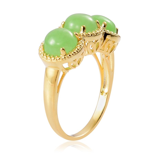 Green Jade (Rnd) Trilogy Ring in Yellow Gold Overlay Sterling Silver 6.500 Ct.