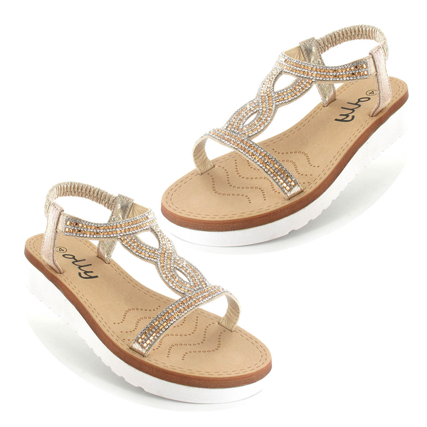 OLLY Belle Low Wedge Sandal (Size 4) - Gold