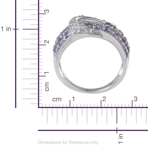 Tanzanite (Rnd), White Topaz Buckle Ring in Platinum Overlay Sterling Silver 2.750 Ct.