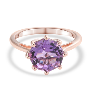 Pink Amethyst Solitaire Ring in Rose Gold Overlay Sterling Silver.