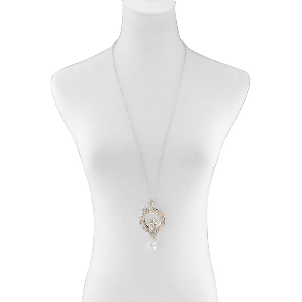 Simulated White Diamond, White Austrian Crystal and Simulated Stone Necklace (Size 32 with Extension) in Silver Tone