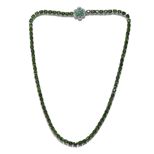 Chrome Diopside, Kagem Zambian Emerald and Diamond Necklace (Size 18) in Platinum Overlay Sterling S