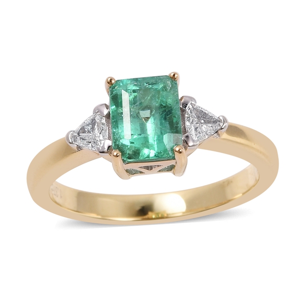 ILIANA 1.7 Ct AAA Emerald and Diamond 3 Stone Ring in 18K Gold 4 Grams SI GH