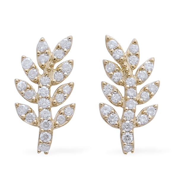 9K Y Gold SGL Certified Diamond (Rnd) (I3/ G-H) Leaf Earrings (with Push Back) 1.000 Ct.