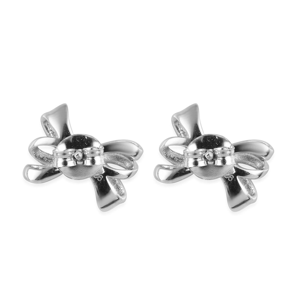 Diamond (Rnd) Bow Earrings (with Push Back) in Platinum Overlay Sterling Silver