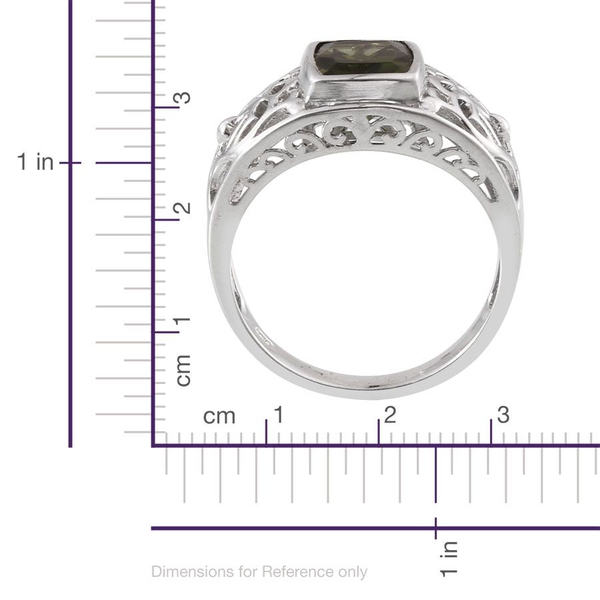 Bohemian Moldavite (Cush) Ring in Platinum Overlay Sterling Silver 2.000 Ct.