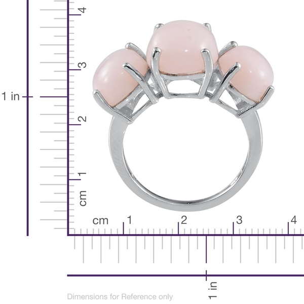Peruvian Pink Opal (Ovl 3.00 Ct) 3 Stone Ring in Platinum Overlay Sterling Silver 6.750 Ct.
