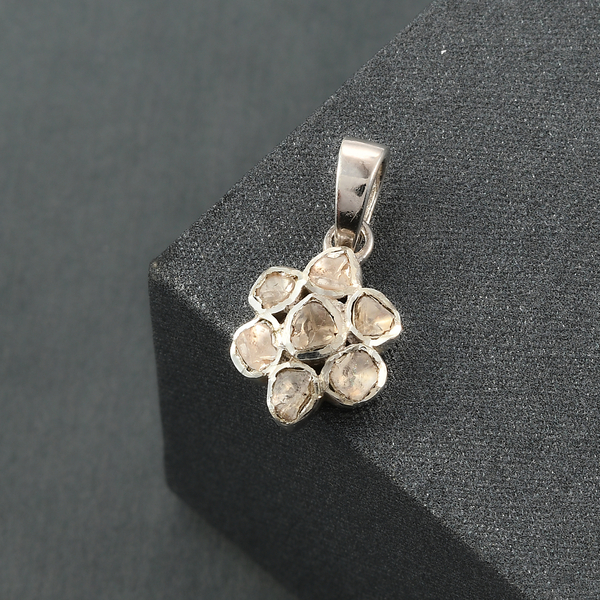 Polki Diamond Floral Pendant in Platinum Overlay Sterling Silver 0.50 Ct