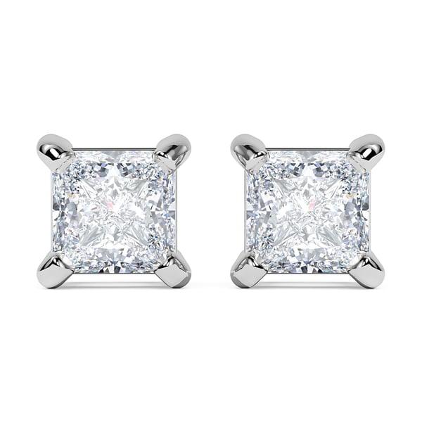 RHAPSODY 0.20 Ct Diamond Princess Cut Solitaire Stud Earrings in 950 Platinum IGI Certified VS EF