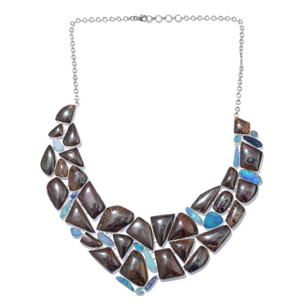 One Off A Kind- Boulder Opal Rock and Opal Double Necklace (Size 18 with 1 inch Extender) in Sterling Silver 686.700 Ct. Silver wt. 82.16 Gms.