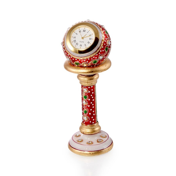 Home Decor - A Clock Mounted on a Detachable Marble Globe Artistically Enamel Sitted on a Marble Pil