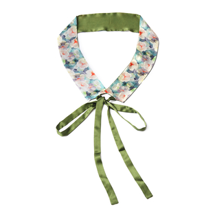 Flower Pattern 100% Mulberry Silk Satin Belt (Size 260 Cm) - Green and White