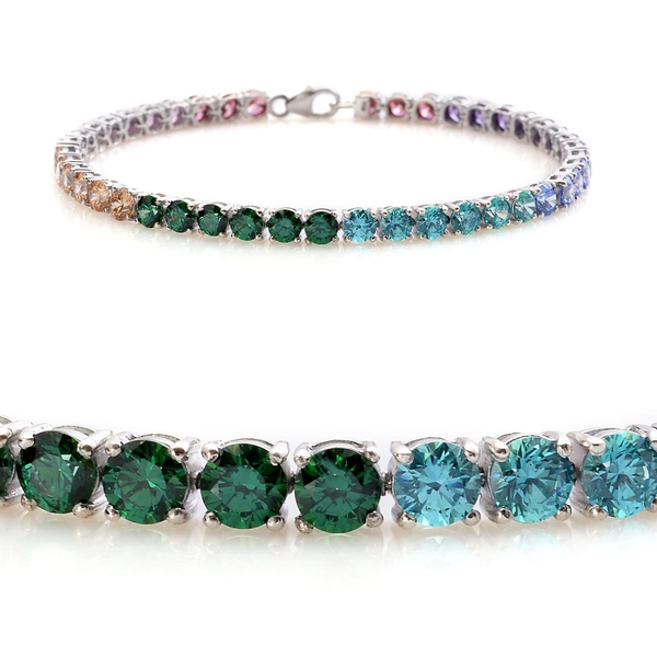 Lustro Stella - Platinum Overlay Sterling Silver (Rnd) Bracelet Made with Blue, Green, Red, Yellow, 