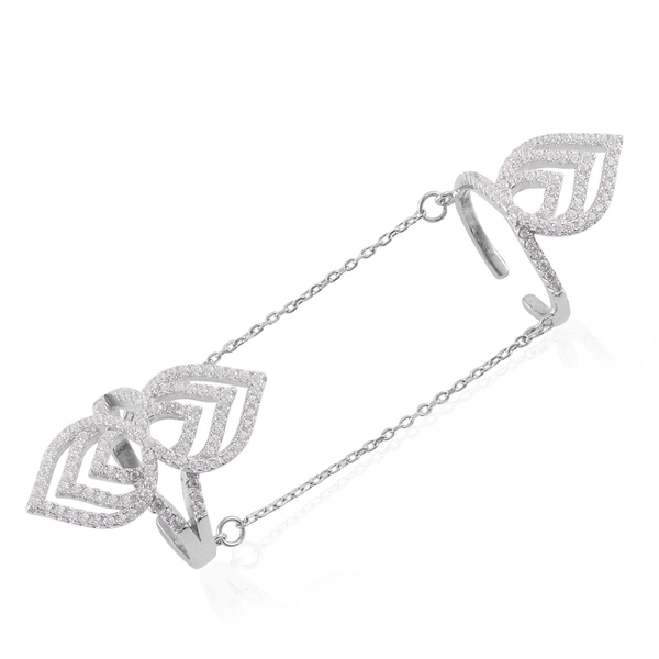 AAA Simulated White Diamond 2 Rings with Chain in Rhodium Plated Sterling Silver