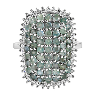 Alexandrite and Natural Cambodian Zircon Cluster Ring in Platinum Overlay Sterling Silver 2.57 Ct.