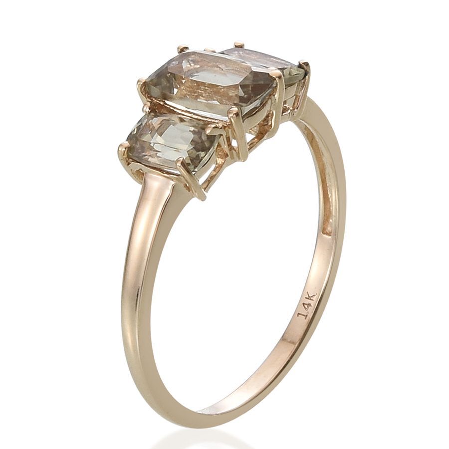 14K Y Gold Turkizite (Cush 1.00 Ct) 3 Stone Ring 2.000 Ct.