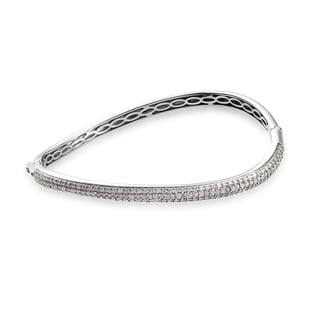 GP 2.02 Ct Diamond and Blue Sapphire Wave Design Bangle in Platinum Plated Silver 7.5 Inch
