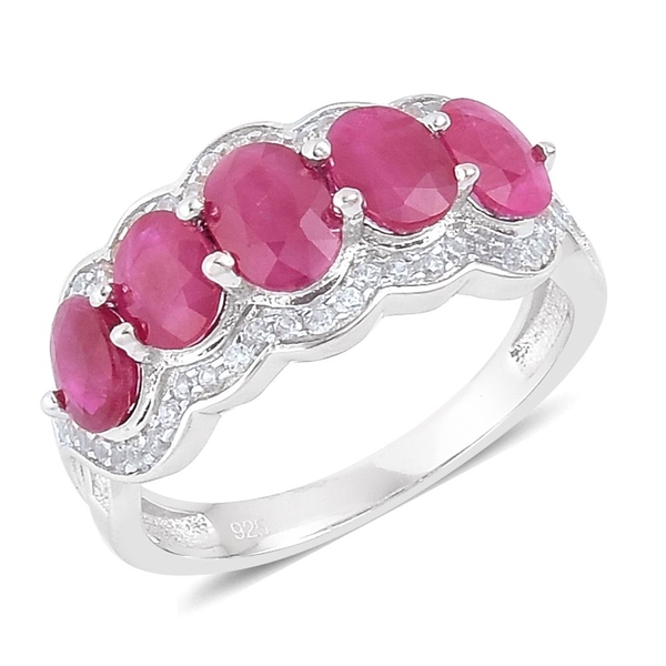 Ruby (Ovl), Natural Cambodian Zircon Ring in Platinum Overlay Sterling Silver 3.00 Ct.