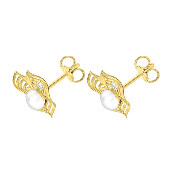 9K Yellow Gold   Cubic Zirconia ,  Pearl  Earring 2.30 ct,  Gold Wt. 0.59 Gms  2.300  Ct.