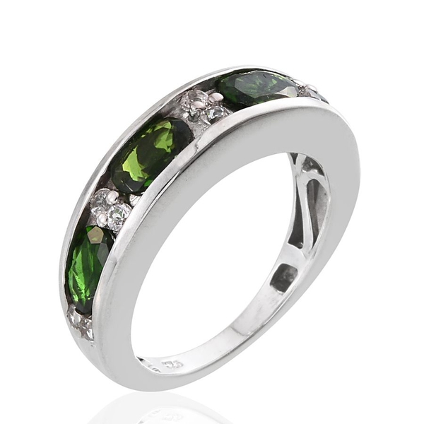 Chrome Diopside (Ovl), White Topaz Half Eternity Band Ring in Platinum Overlay Sterling Silver 2.000 Ct.