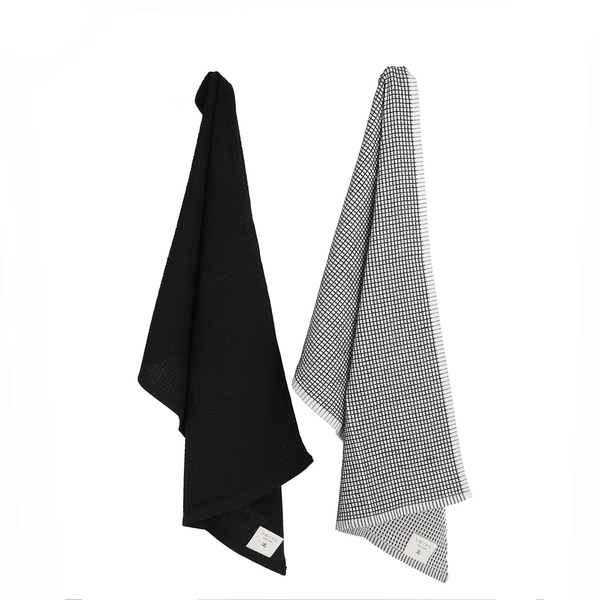 Set of 10 - 100% Cotton Check Pattern Kitchen Towel (Size 66x45 Cm) - Black
