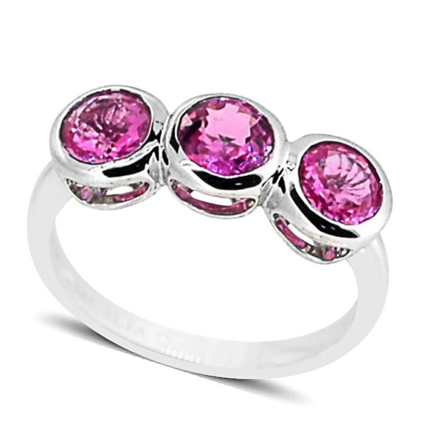 ILIANA 18K W Gold Pink Sapphire (Rnd) Trilogy Ring 1.500 Ct.