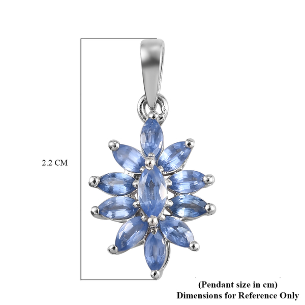 Blue Sapphire Floral Pendant in Platinum Overlay Sterling Silver 1.04 Ct.