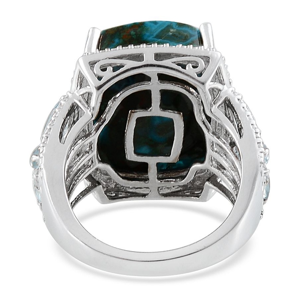 Table Mountain Shadowkite (Cush 18.50 Ct), Sky Blue Topaz Ring in Platinum Overlay Sterling Silver 20.600 Ct.