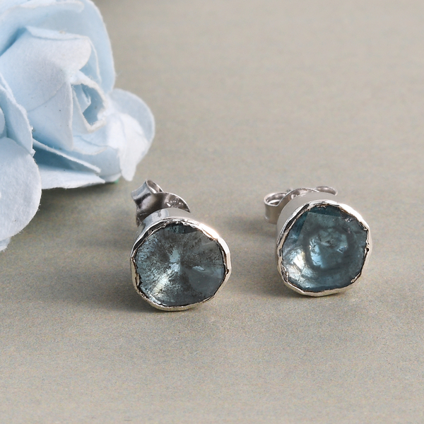 Blue Polki Diamond Earrings (with Push Back) in Platinum Overlay Sterling Silver 0.50 Ct.