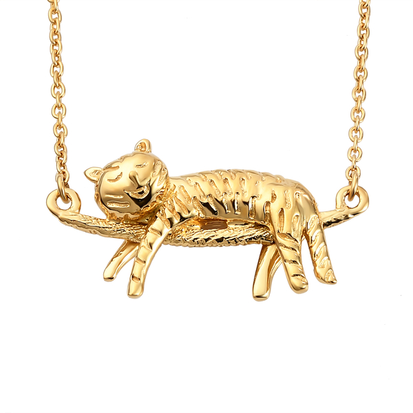 14K Gold Overlay Sterling Silver Cat Necklace (Size 18), Silver wt 6.70 Gms.