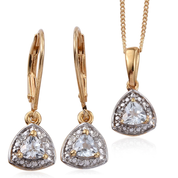 Espirito Santo Aquamarine (Trl), Diamond Pendant With Chain and Lever Back Earrings in 14K Gold Over