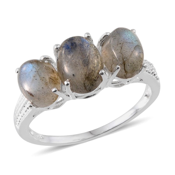 Labradorite (Ovl 2.00 Ct) 3 Stone Ring in Sterling Silver 4.750 Ct.