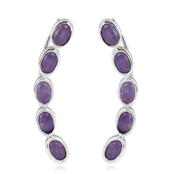 Purple Jade (Ovl) Climber Earrings in Platinum Overlay Sterling Silver 6.250 Ct.
