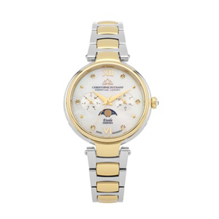 Value Buy - CHRISTOPHE DUCHAMP ETOILE Swiss Movement Genuine Diamond Studded 5 ATM Water Resistant Moon Phase Watch in Silver and Yellow Gold Stainless Steel