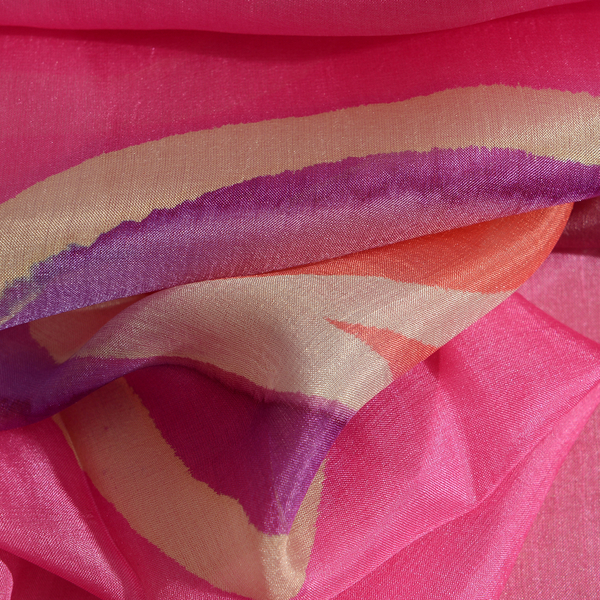 100% Mulberry Silk Hot Pink, Purple and Multi Colour Handscreen Printed Scarf (Size 180x50 Cm)