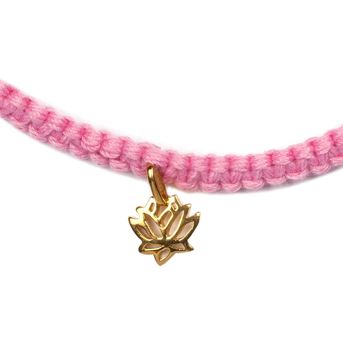 Pink Lotus Flower Charm Skinny Woven Gold Plated Friendship Bracelet