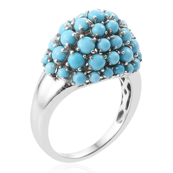 Arizona Sleeping Beauty Turquoise (Rnd) Cluster Ring in Platinum Overlay Sterling Silver 3.870 Ct.