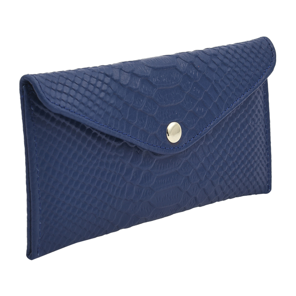 100% Genuine Leather Snakeskin Pattern Long Size Wallet with Magnetic Closure (Size 20x10Cm) - Navy