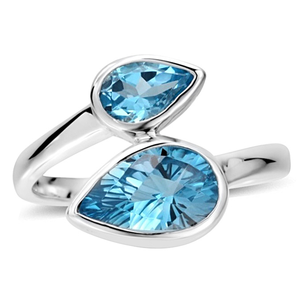 Swiss Blue Topaz (Pear 2.25 Ct) Crossover Ring in Sterling Silver 3.750 Ct.