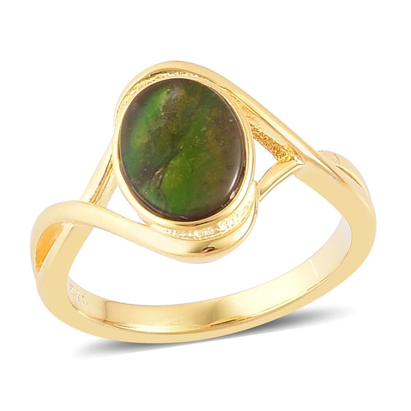AA Canadian Ammolite (Ovl) Solitaire Ring in Yellow Gold Overlay Sterling Silver 1.500 Ct.