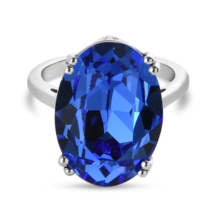 Lustro Stella Sapphire Colour Crystal Solitaire Ring in Platinum Overlay Sterling Silver