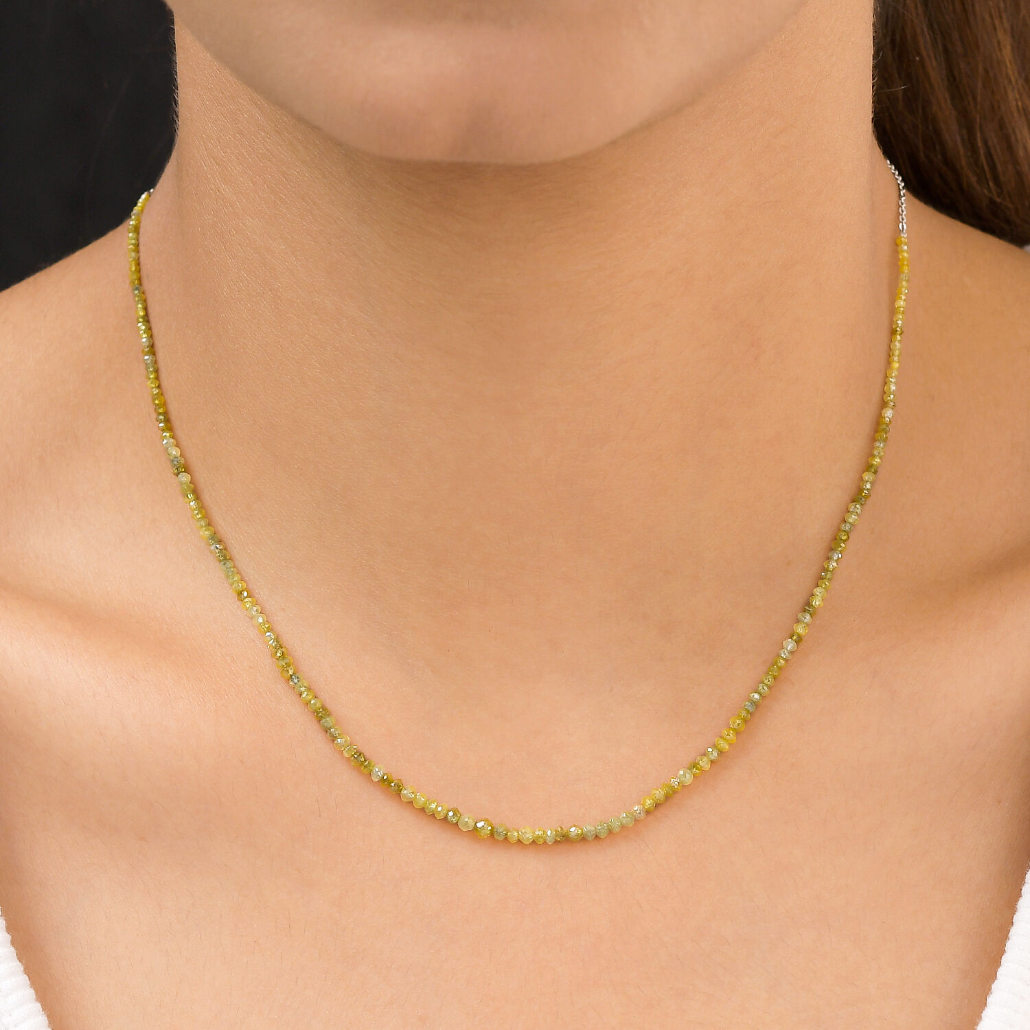 Natural Yellow Diamond Bead Necklace in Platinum Overlay Sterling Silver 10.00 Ct.