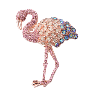 Multi Colour Austrian Crystal Flamingo Brooch in Rose Gold Tone